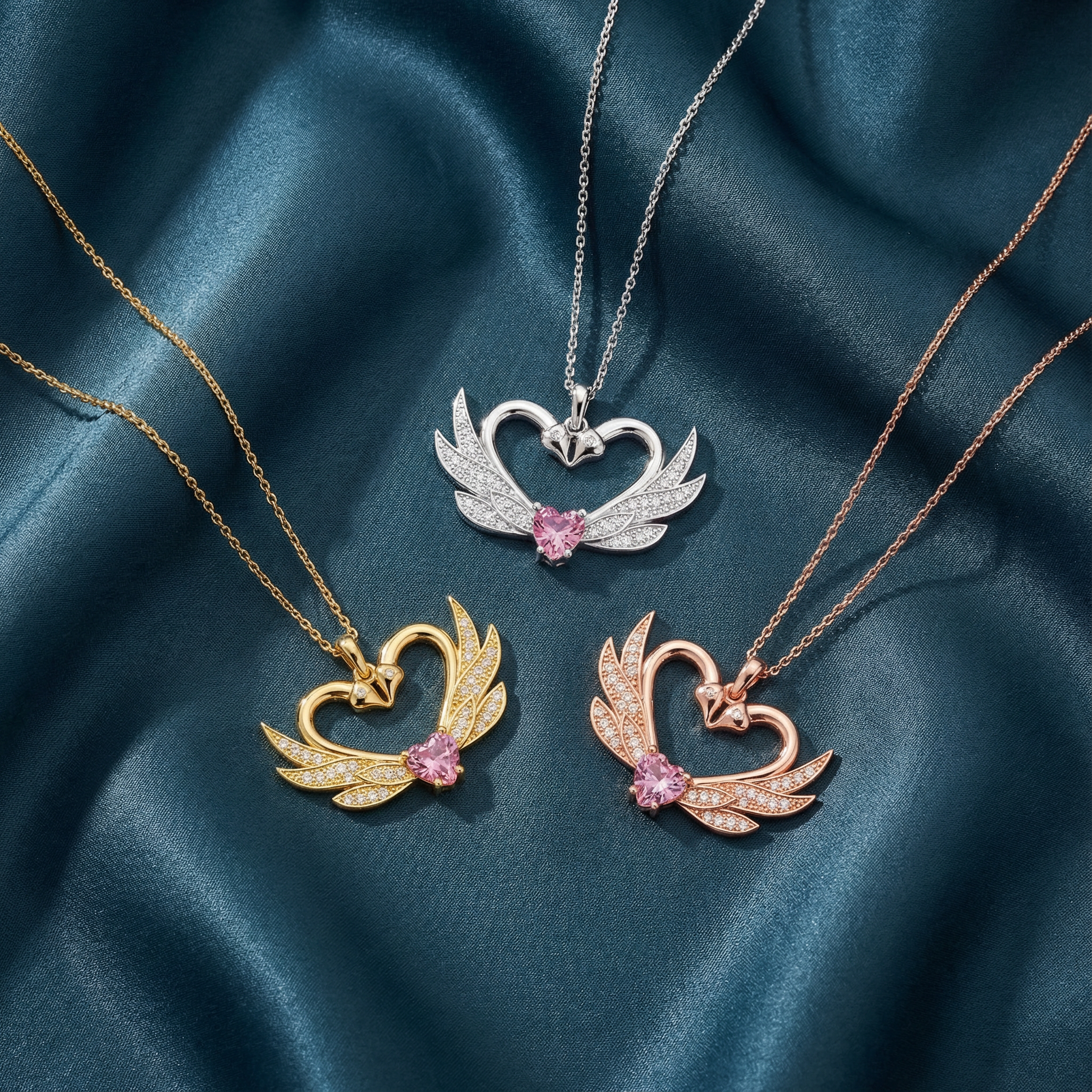 Gümüş Birleşen Kuğular Kolye