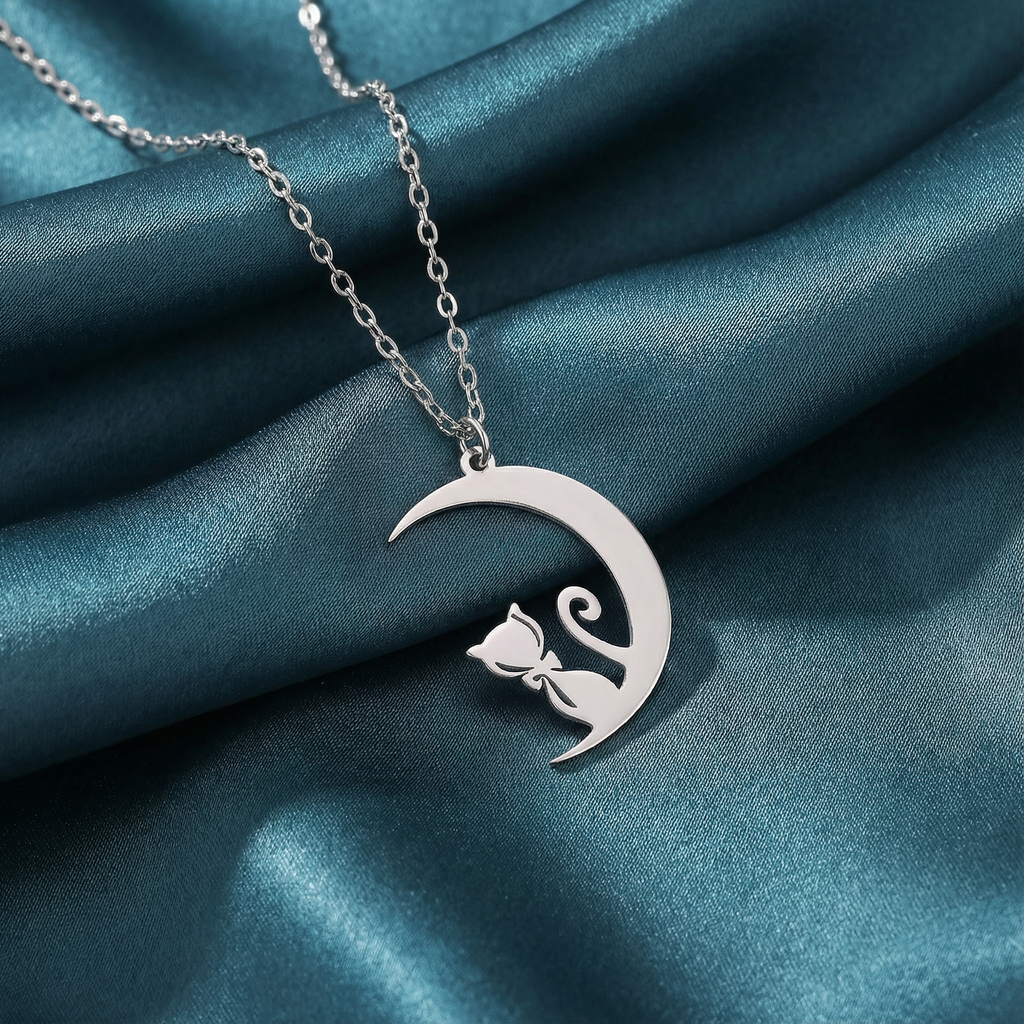 Gümüş Gece Kedisi Kolye