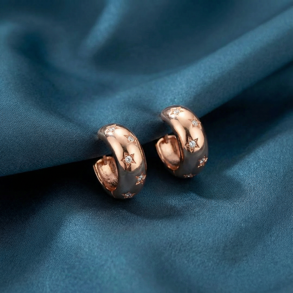 Gümüş Yıldızlı Halka Küpe