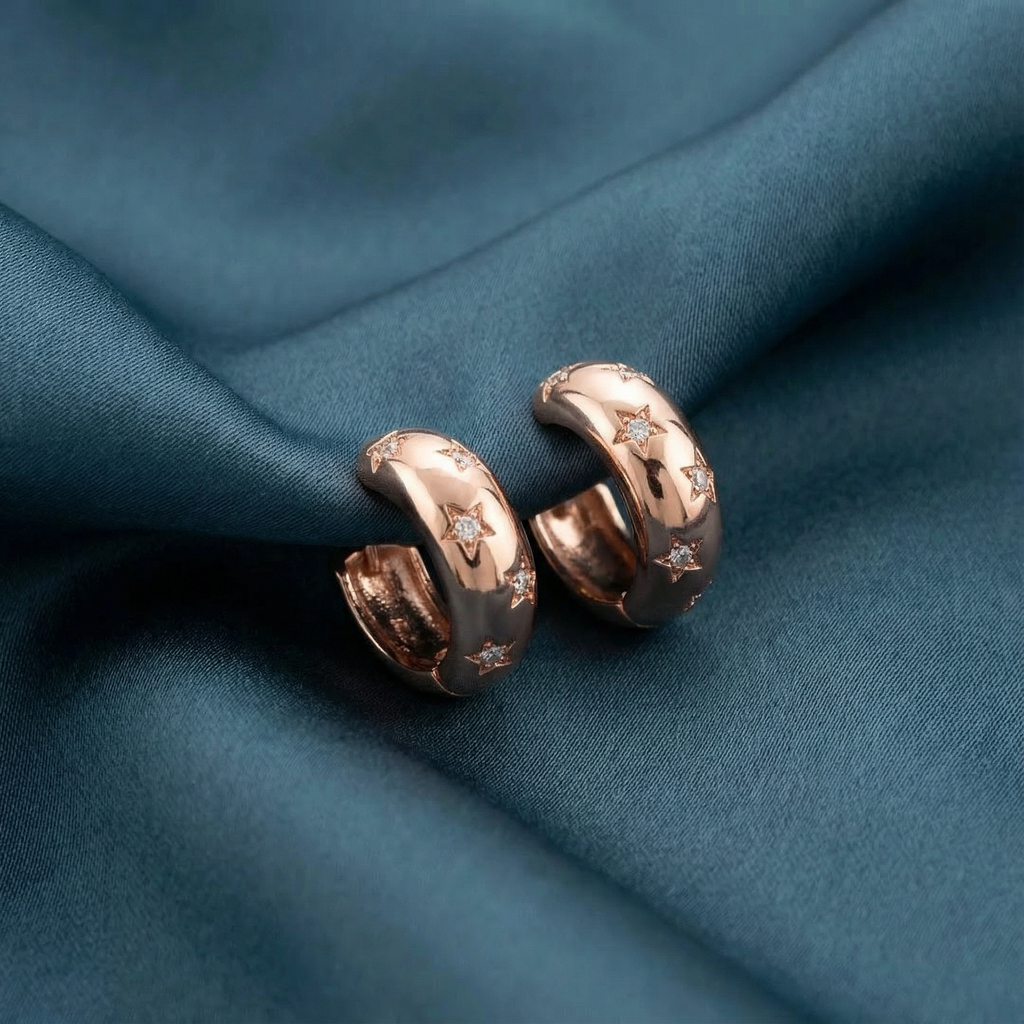 Gümüş Yıldızlı Halka Küpe